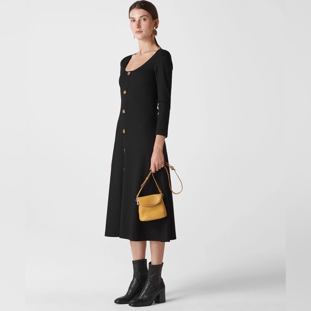 Whistles Rib Button Detail Jersey Midi Dress Black